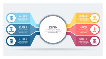 Business infographic. Organization chart with 6 options. Vector template.