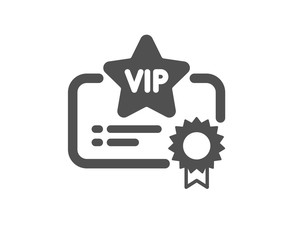 Vip certificate icon. Very important person document sign. Member club privilege symbol. Classic flat style. Quality design element. Simple vip certificate icon. Vector