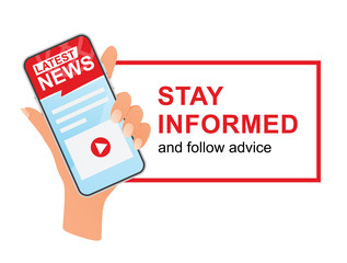 Latest news. Stay informed and follow advice. Isolated on white background.