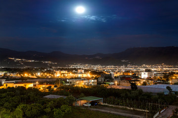 View of the city at night province of Naples, Italy