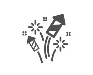 Fototapeta premium Fireworks rocket icon. Pyrotechnic salute sign. Carnival celebration lights symbol. Classic flat style. Quality design element. Simple fireworks rocket icon. Vector
