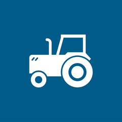 Tractor Icon On Blue Background. Blue Flat Style Vector Illustration