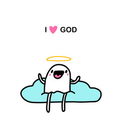 I love God hand drawn vector illustration in cartoon comic style man sitting on cloud