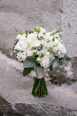 White wedding bouquet on dark background
