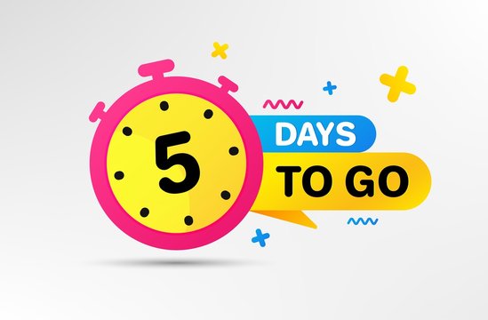 Five days left icon. Countdown left days banner with timer. 5 days to go sign. Sale announcement banner. Count time for promotional offer. Promotion countdown timer. Vector