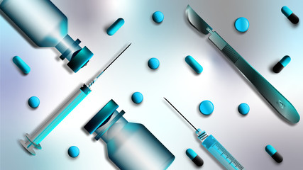 Medical instruments for emergency assistance. Vector illustration realistic design.