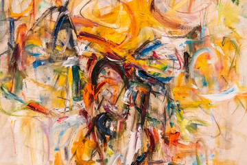 Colorful abstract modern painting basically in yellow