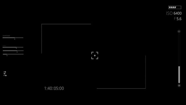 Recording Camera Interface with Data. White HUD on a black background. Modern viewfinder interface for photo and video cameras