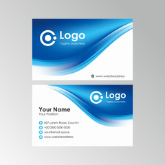 Simple smooth blue stylish wave business card design, professional name card template vector