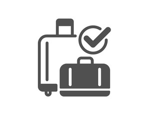 Airport baggage reclaim icon. Airplane check in luggage sign. Flight checked bag symbol. Classic flat style. Quality design element. Simple baggage reclaim icon. Vector