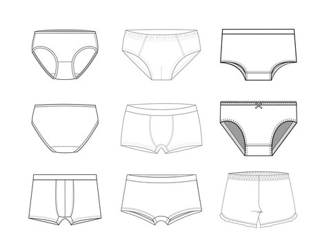10 types of women's panties. Vector set of - Stock Illustration