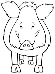 wild boar cartoon animal character coloring book page