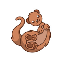 Cute brown ferret lying on it's back cartoon vector art illustration design.
