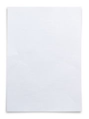 White paper sheet isolated on white background.