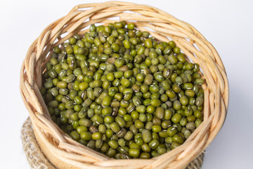Wicker basket with mung moyashi beans
