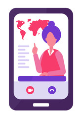 E-learning concept. Geography teacher conducts the lesson remotely. The remote training.