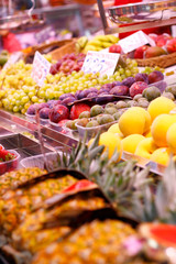Set of fruits and vegetables on the market. Various colors