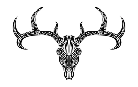 Creepy deer skull with antlers horns ethnic tribal tattoo vector ...