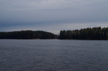 Lake Mordanga in spring on a rainy day, Latvia