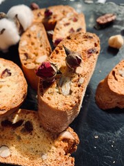 Italian biscotti cookies with almonds and dried cranberries