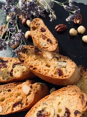 Traditional italian biscotti cookies with nuts and dried cranberries