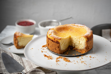 new york style cheesecake on marble background