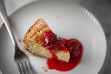 new york style cheesecake on marble background