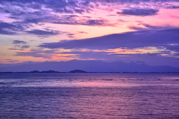 Beautiful outdoor landscape of sea and tropical beach at sunset or sunrise time for leisure travel and vacation,Sunset at sea. Seascape.