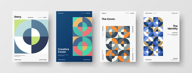 Company identity brochure template collection. Business presentation vector A4 vertical orientation front page mock up set. Corporate report cover abstract geometric illustration design layout bundle.