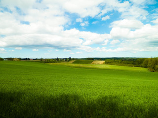 Fields and meadows, Kashubia region. Travel and nature concept.