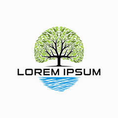 Obraz premium Design an environmental logo with very dense trees and surrounding lakes.