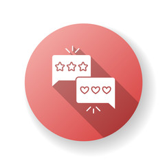 Review red flat design long shadow glyph icon. Customer service satisfaction level. Social media feedback. Evaluation star rate. Excellent quality. Positive comment. Silhouette RGB color illustration