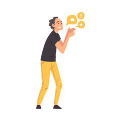 Male Blogger Streaming Online, Internet Profession or Hobby Cartoon Vector Illustration