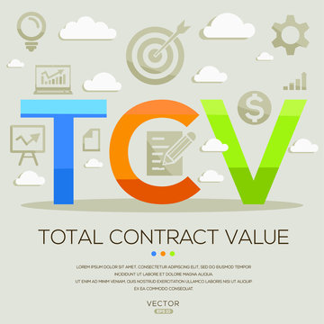 TCV (total contract value), letters and icons. Vector illustration.