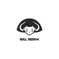 Geisha girl with bull horn logo icon