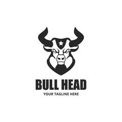 Bull head with star hand drawn logo template