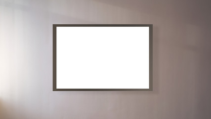 huge blank poster with space for template in frame hangs on conference hall wall