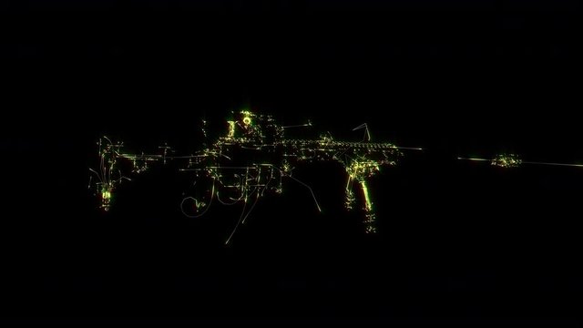 Large-caliber, semi-automatic, anti-materiel sniper system. Sniper rifle Barrett M82 in sketch style. Crazy gold and shine hand drawn style animation. 