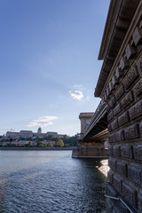 Fototapeta premium The famous Chain bridge in Budapest on a sunny afternoon.