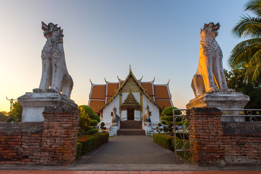 Buddhist temple of Wat Phumin in Nan, Thailand in morning sky.