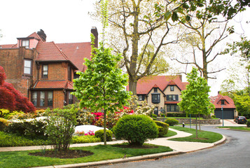 Fototapeta na wymiar Forest Hills Homes Queens New York Suburbs Neighborhood Tudor Style Houses