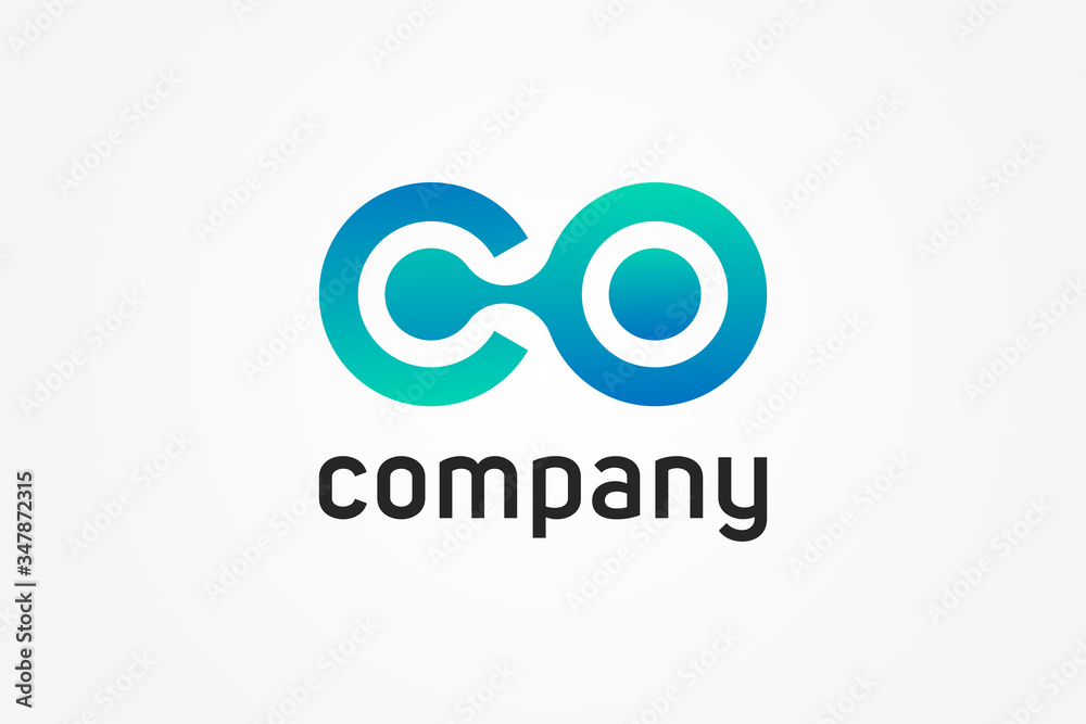 Poster abstract initial letter c an o linked logo. blue gradient circular rounded infinity style with conne