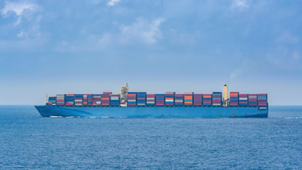 Typical large boxship in design and layout have a twin-island design, with the accommodation,...
