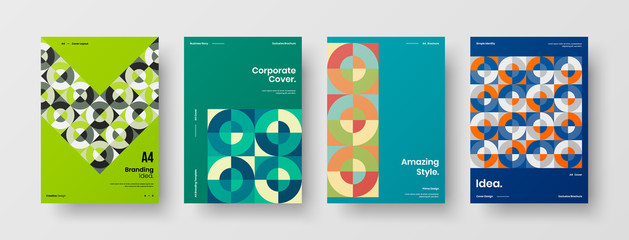 Obraz premium Company identity brochure template collection. Business presentation vector A4 vertical orientation front page mock up set. Corporate report cover abstract geometric illustration design layout bundle.