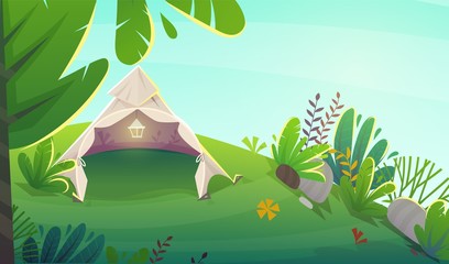 Native American teepee house wigwam indian ethnic culture triangle tent at nature background , vector cartoon kids illustration © Vectorville