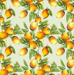 Lemons Seamless Pattern. Watercolor Background.