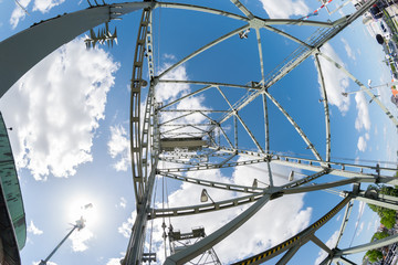 Fisheye view of lifting bridge over canalized river "Gouwe" in the town of Waddinxveen, Netherlands