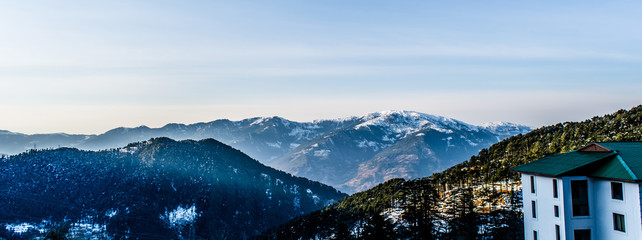 Patnitop a city of Jammu and its park covered with white snow, Winter landscape
