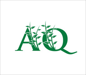 Nature Green Leaves A, Q and AQ Letter Mark Logo Template.