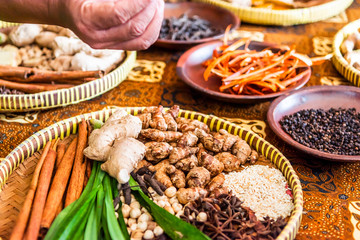Spices and herbs sold at a traditional market